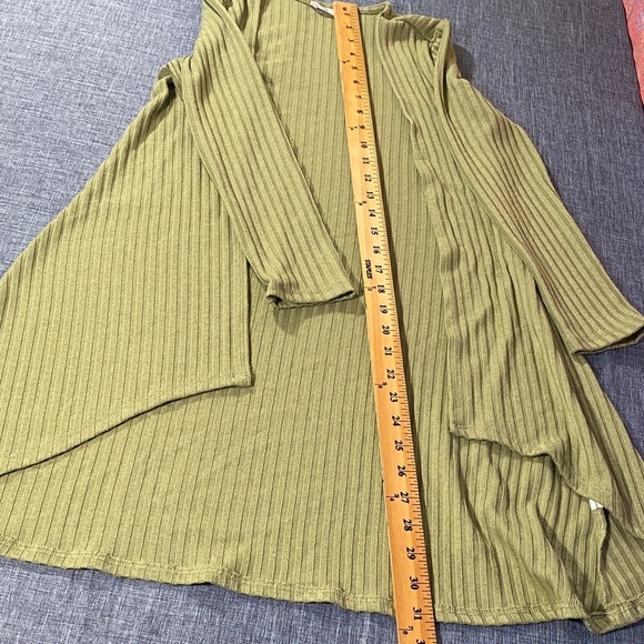 Beautees Women’s Small Olive Green Ribbed Knit Open Front Cardigan 3/4 Sleeve - Picture 5 of 7